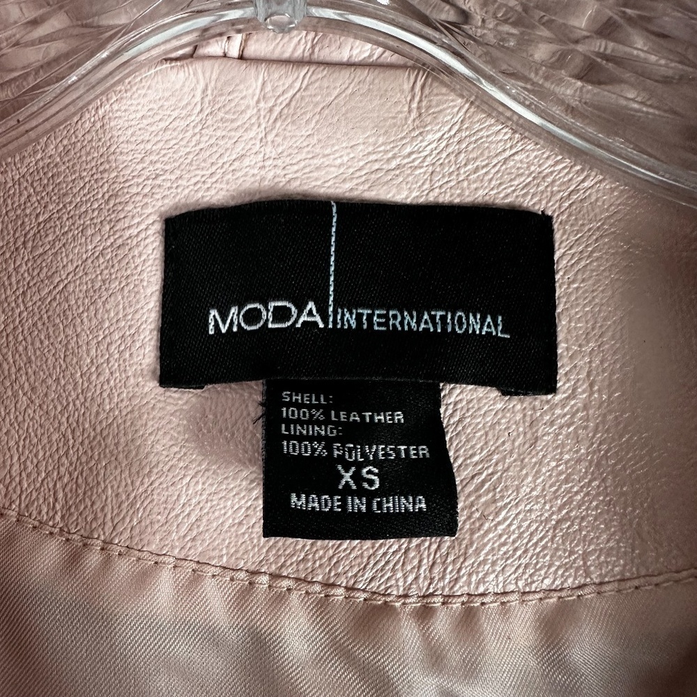 Moda International 100% Leather Pink Moto Jacket SZ XS - Picture 5 of 7